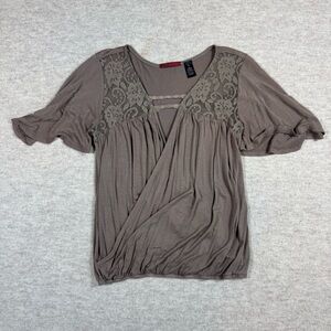 BKE Taupe Lace Accent Women's Blouse